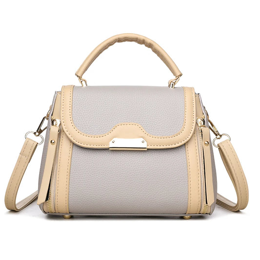 Structured women’s mini satchel showing organized interior compartment and top handle design, stylish PU leather handbag for everyday use