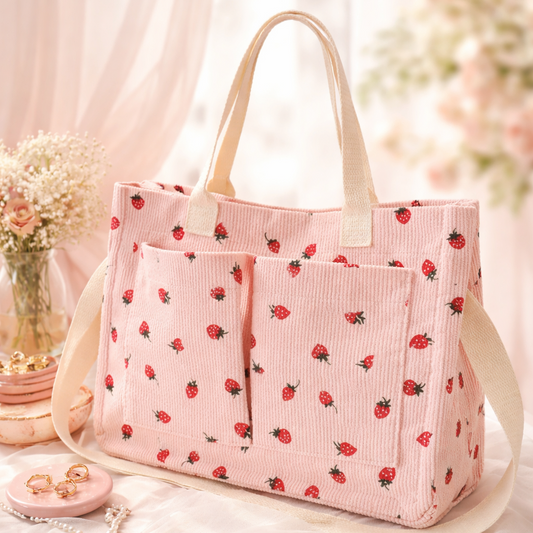 Strawberry Print Canvas Tote Bag