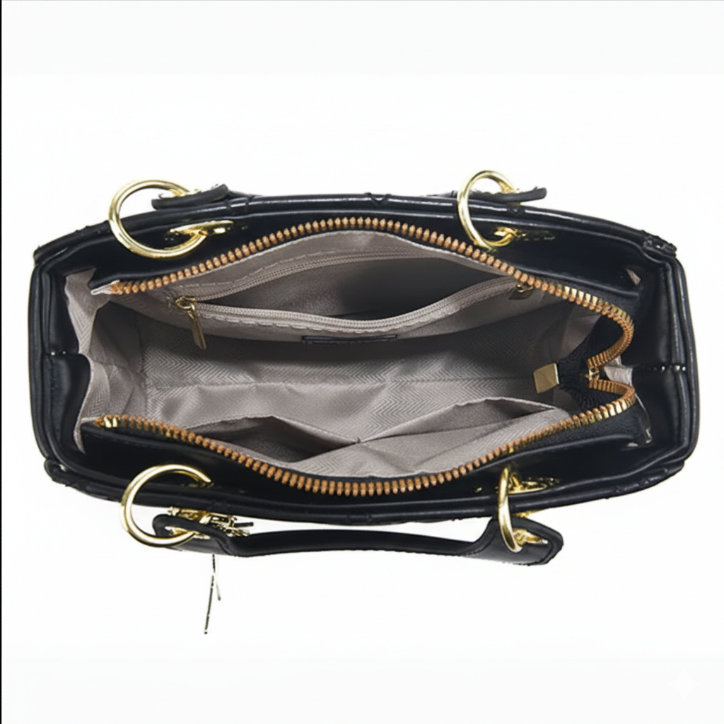 Mini bolso de hombro acolchado (bolso con cremallera y herrajes dorados, correa cruzada y detalle de dije)