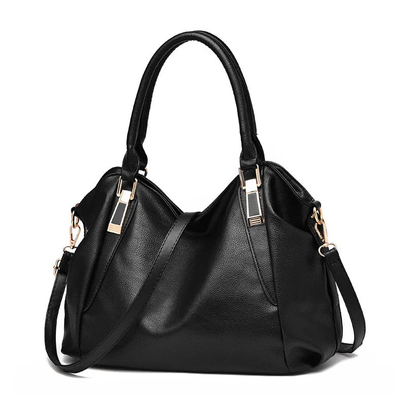 Black structured slouch satchel purse with top handles women's elegant everyday handbag side angle