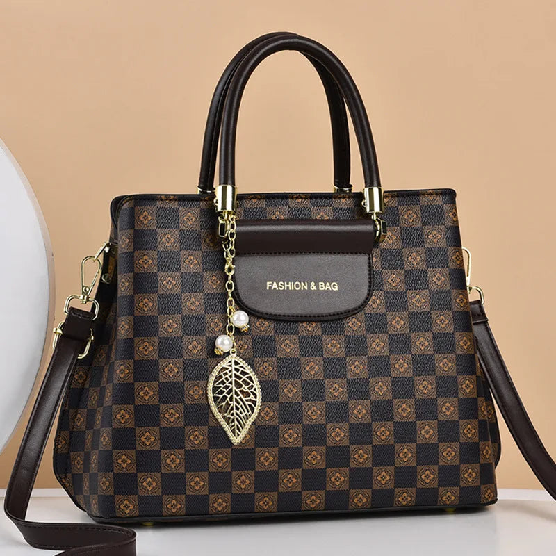 Bolso de hombro a cuadros (bolso con cremallera de diseño para uso diario y viajes)