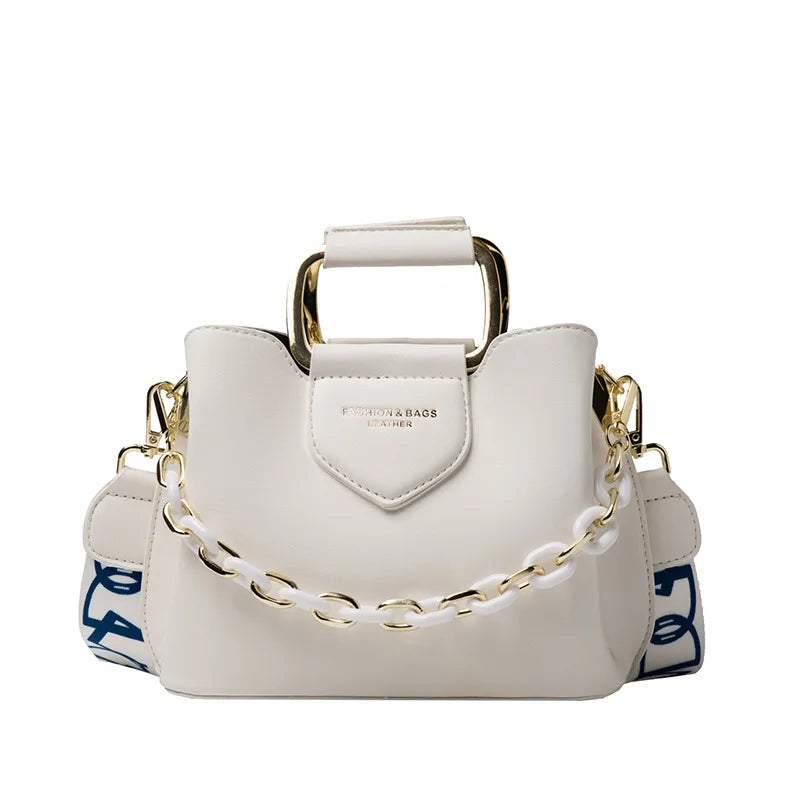 Mini bolso tipo cartera con detalle de cadena (bolso de hombro con cremallera de diseño y correa para bufanda)