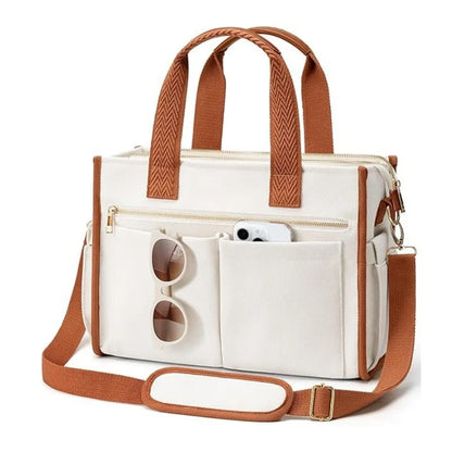 Large Canvas Tote Bag with Pockets (Zip Shoulder Work Bag for School, Travel & Everyday Use)