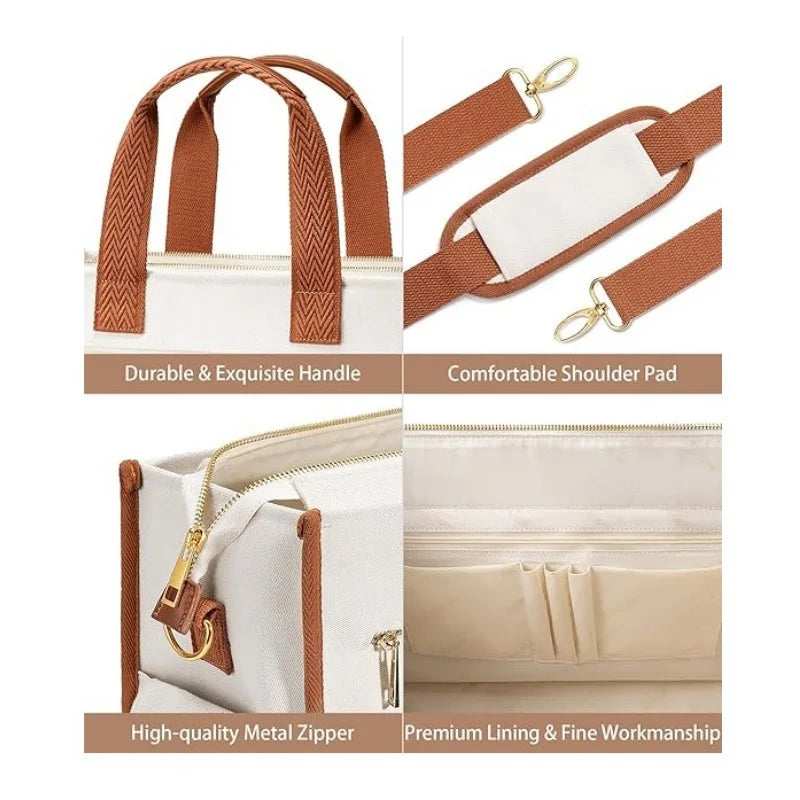 Large Canvas Tote Bag with Pockets (Zip Shoulder Work Bag for School, Travel & Everyday Use)