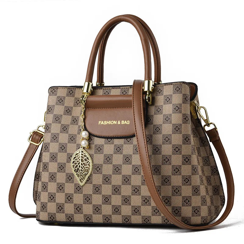Classic check pattern women shoulder bag with zip closure structured silhouette and adjustable strap for daily use