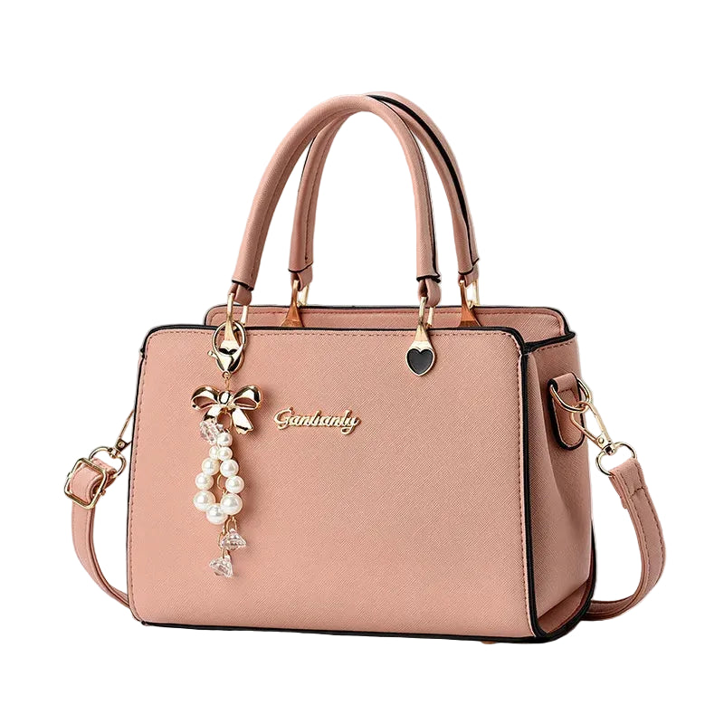 Bolso de hombro cuadrado minimalista (elegante bolso con cremallera, dije de perla y bolsillos organizadores) 