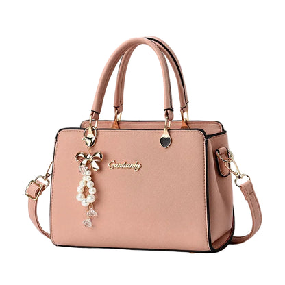 Bolso de hombro cuadrado minimalista (elegante bolso con cremallera, dije de perla y bolsillos organizadores) 