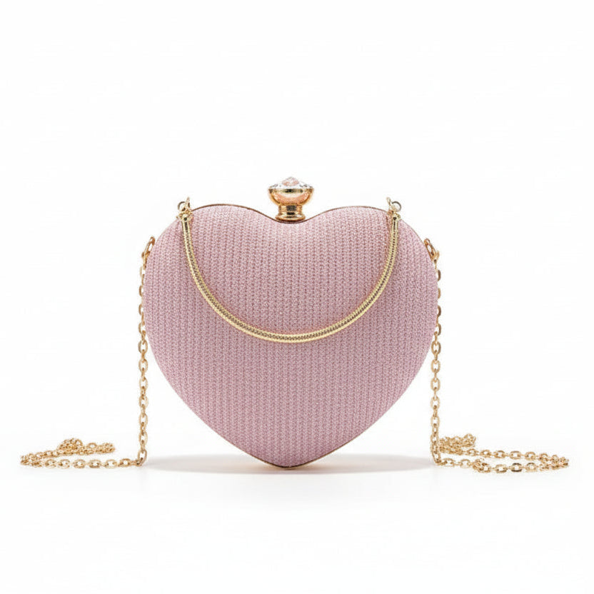 Bolso de hombro con forma de media luna y corazón (minibolso de lunares con cremallera y correa de cadena para el día a día y para salir por la noche)