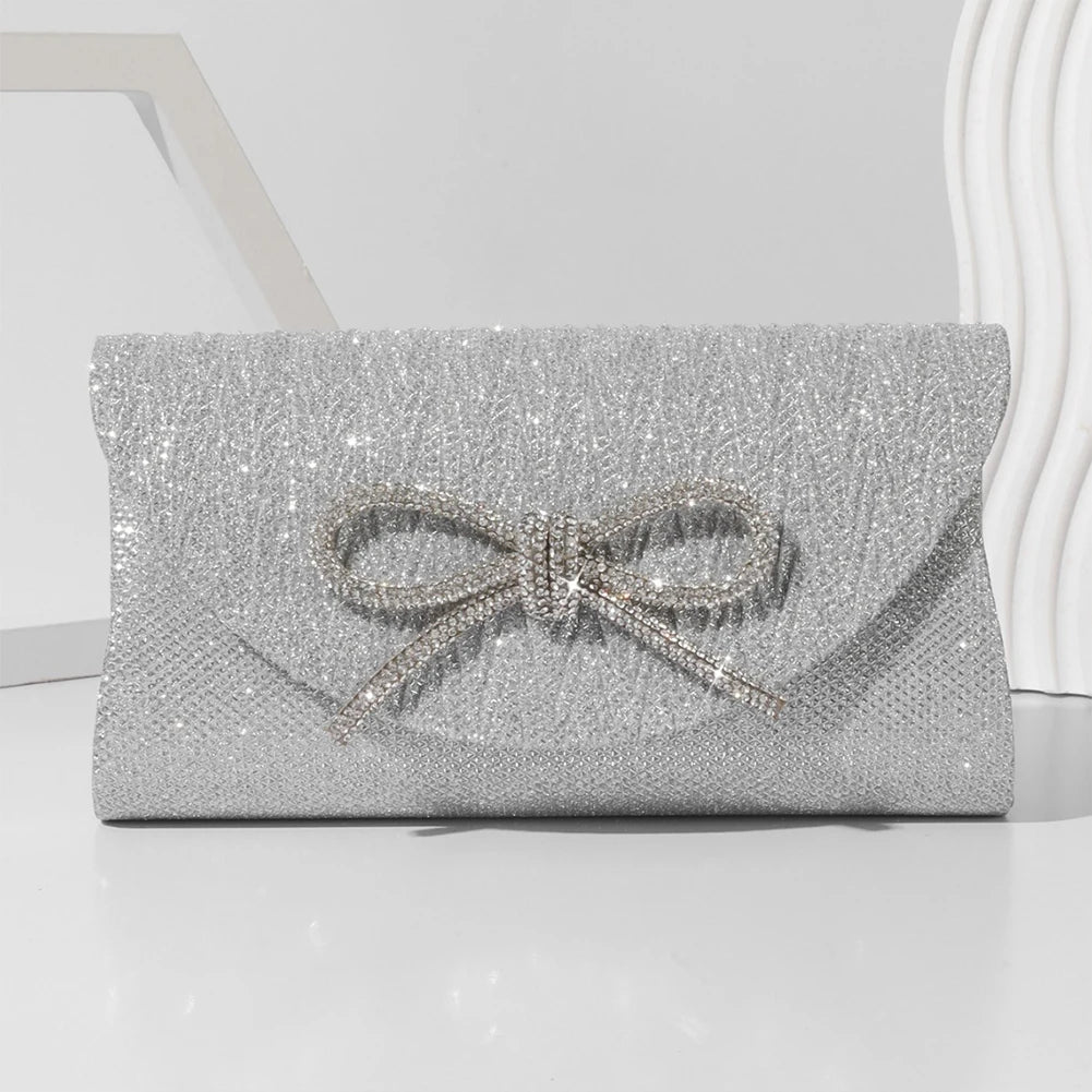 The Noir Éclat Satin Bow Clutch