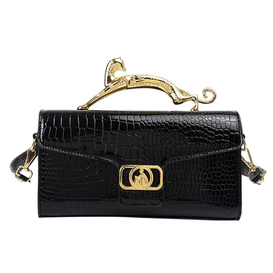 Croc Embossed Kiss Lock Shoulder Bag