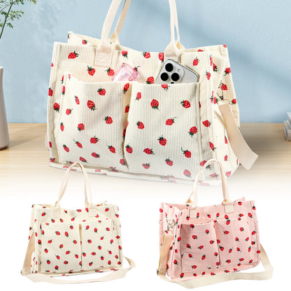 Strawberry Print Canvas Tote Bag