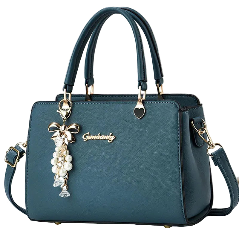 Bolso de hombro cuadrado minimalista (elegante bolso con cremallera, dije de perla y bolsillos organizadores) 