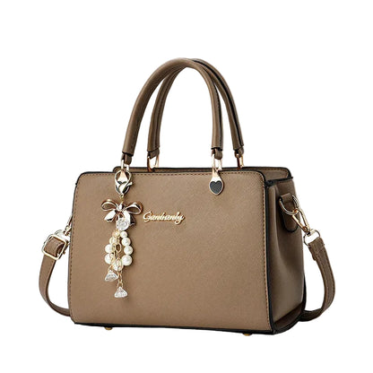 Bolso de hombro cuadrado minimalista (elegante bolso con cremallera, dije de perla y bolsillos organizadores) 