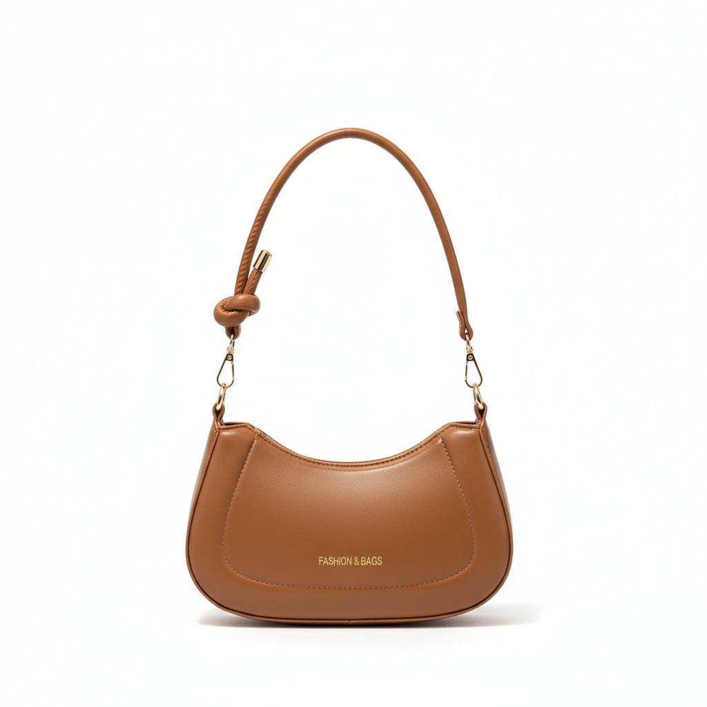 Compact mini crescent handbag showing interior capacity and soft structured silhouette, modern women’s shoulder bag for everyday wear