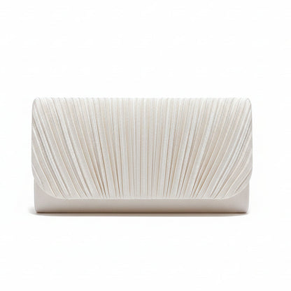 Ivory pleated evening clutch for women structured ruched formal wedding handbag front view