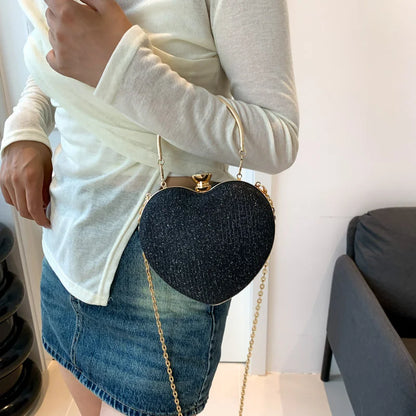 Bolso de hombro con forma de media luna y corazón (minibolso de lunares con cremallera y correa de cadena para el día a día y para salir por la noche)