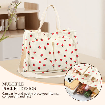 Strawberry Print Canvas Tote Bag