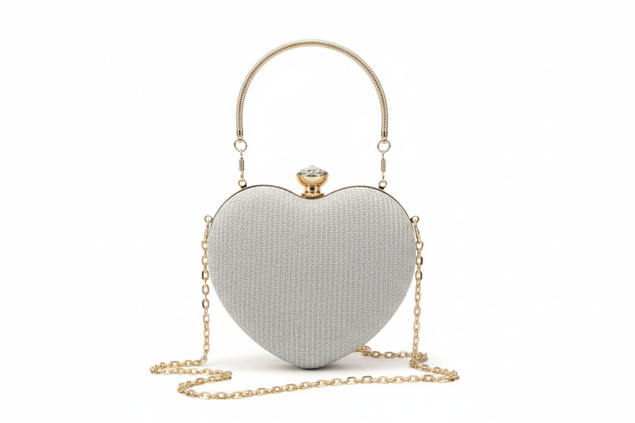 Bolso de hombro con forma de media luna y corazón (minibolso de lunares con cremallera y correa de cadena para el día a día y para salir por la noche)