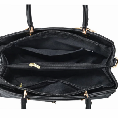 Bolso de hombro cuadrado minimalista (elegante bolso con cremallera, dije de perla y bolsillos organizadores) 