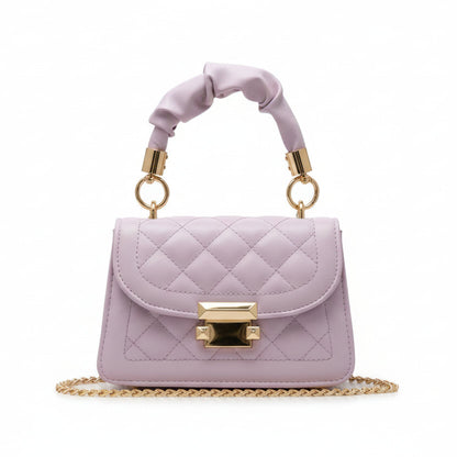 Quilted mini shoulder bag with wrapped handle and gold lock closure, compact women’s fashion handbag with chain strap